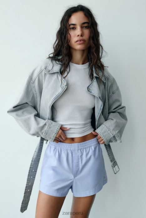 Zara mujer pantalones cortos de popelina con botones BDP8J580 ropa cielo azul