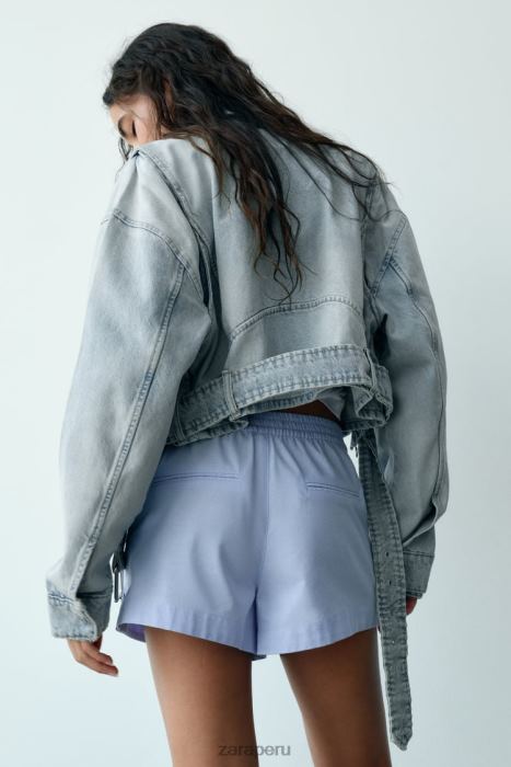 Zara mujer pantalones cortos de popelina con botones BDP8J580 ropa cielo azul