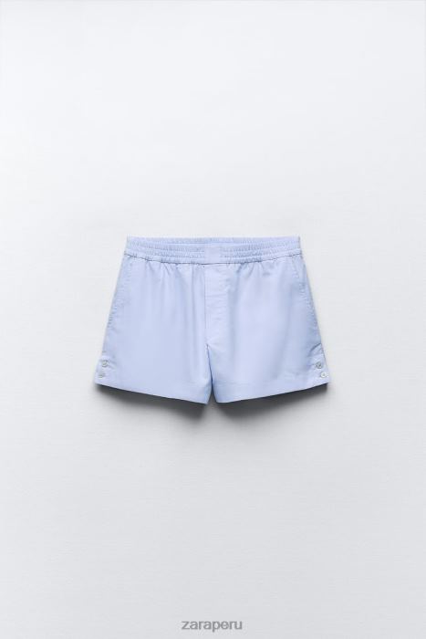 Zara mujer pantalones cortos de popelina con botones BDP8J580 ropa cielo azul