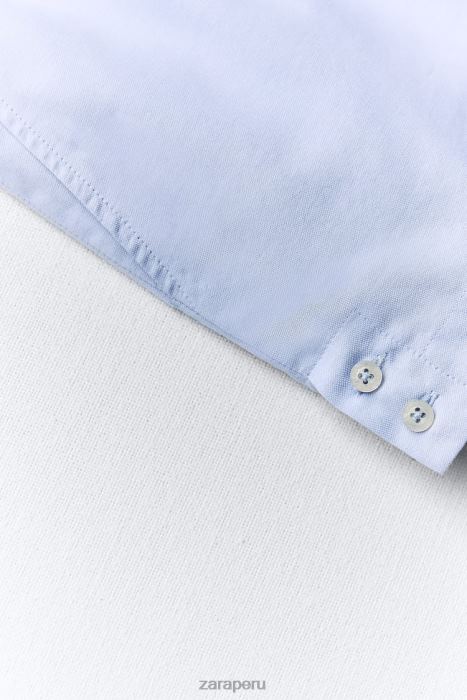 Zara mujer pantalones cortos de popelina con botones BDP8J580 ropa cielo azul