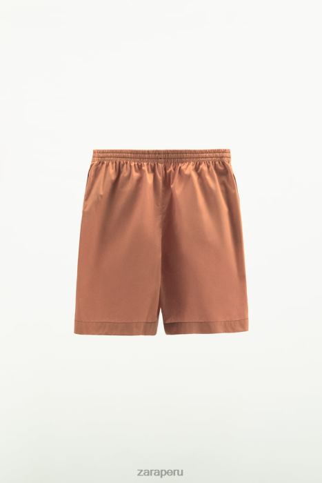 Zara mujer pantalones cortos de popelina lavada BDP8J591 ropa arcilla