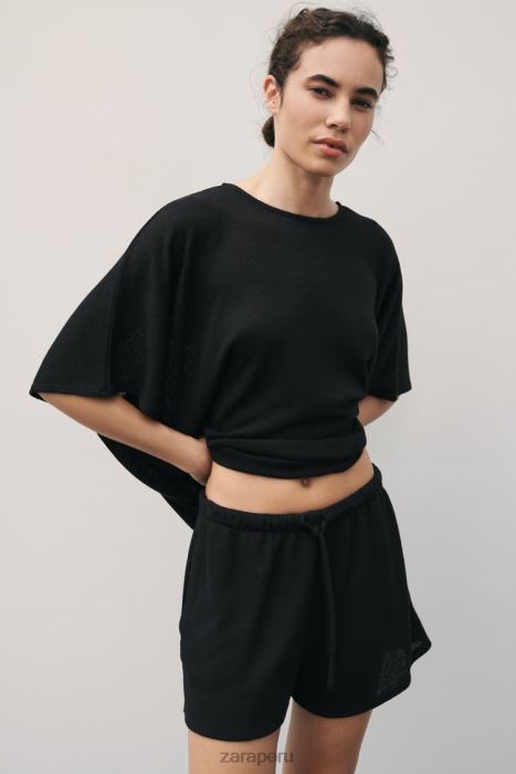 Zara mujer pantalones cortos de punto BDP8J606 ropa negro