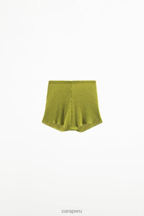 Zara mujer pantalones cortos de punto brillante BDP8J628 ropa verde