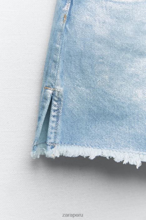 Zara mujer pantalones cortos trf metalizados de talle alto BDP8J594 ropa azul claro