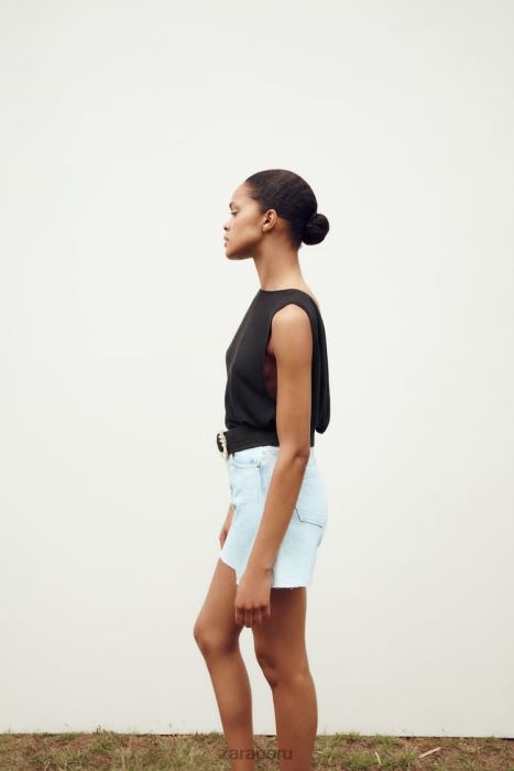 Zara mujer pantalones cortos z1975 de talle alto BDP8J611 ropa azul claro