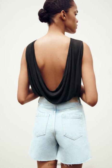 Zara mujer pantalones cortos z1975 de talle alto BDP8J611 ropa azul claro