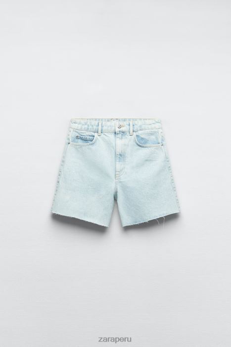 Zara mujer pantalones cortos z1975 de talle alto BDP8J611 ropa azul claro