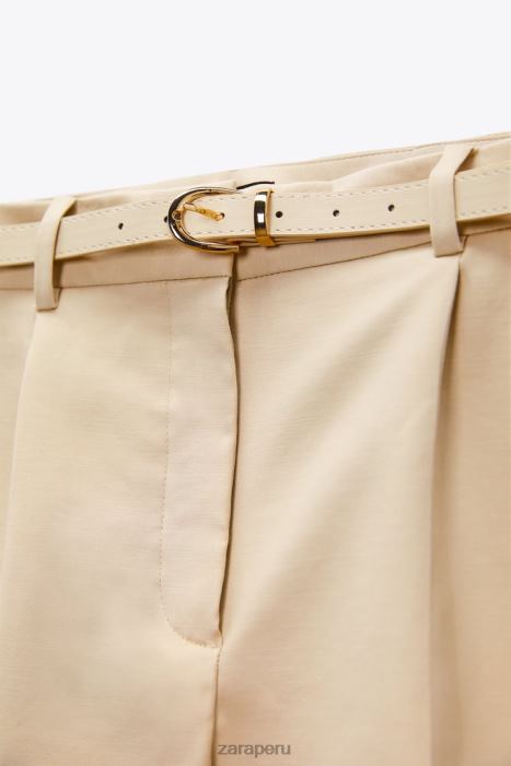 Zara mujer shorts con cinturón de doble faz BDP8J532 ropa marrón topo