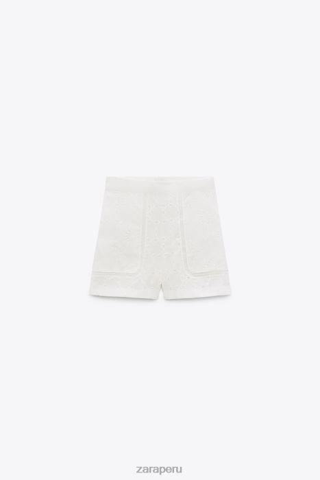 Zara mujer shorts con ojales bordados BDP8J585 ropa crudo