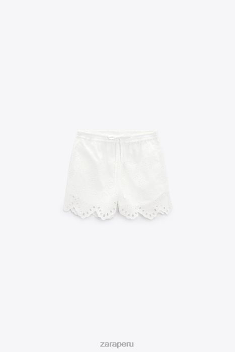 Zara mujer shorts con ojales bordados BDP8J593 ropa ostra blanca