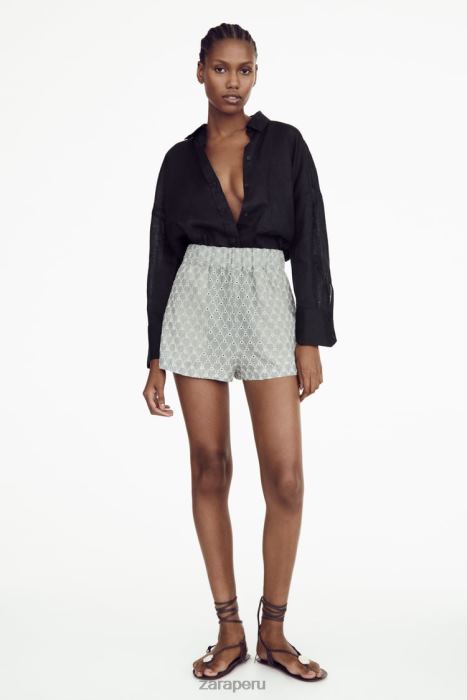 Zara mujer shorts con ojales bordados BDP8J613 ropa crudo/azul