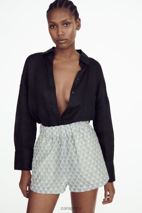 Zara mujer shorts con ojales bordados BDP8J613 ropa crudo/azul