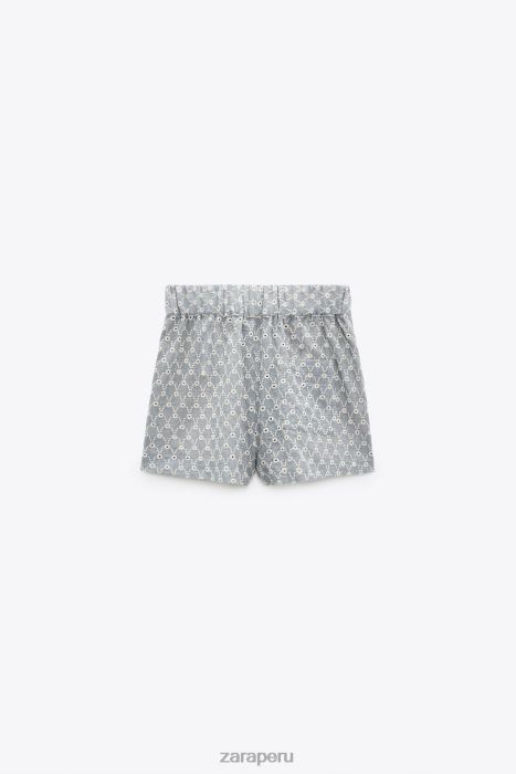 Zara mujer shorts con ojales bordados BDP8J613 ropa crudo/azul