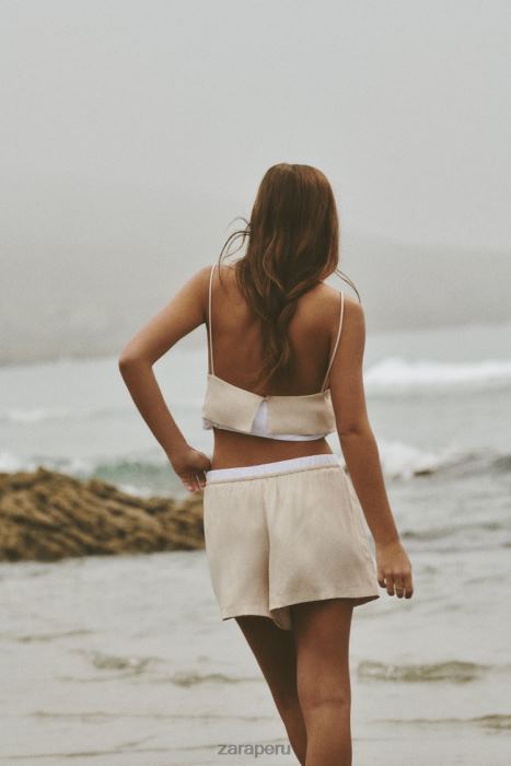 Zara mujer shorts con ribete de popelina con efecto satinado BDP8J584 ropa piedra