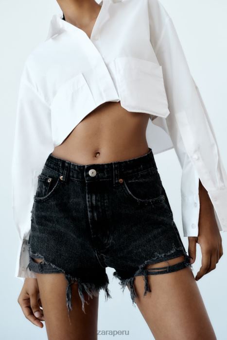 Zara mujer shorts curvos de talle alto trf BDP8J526 ropa negro
