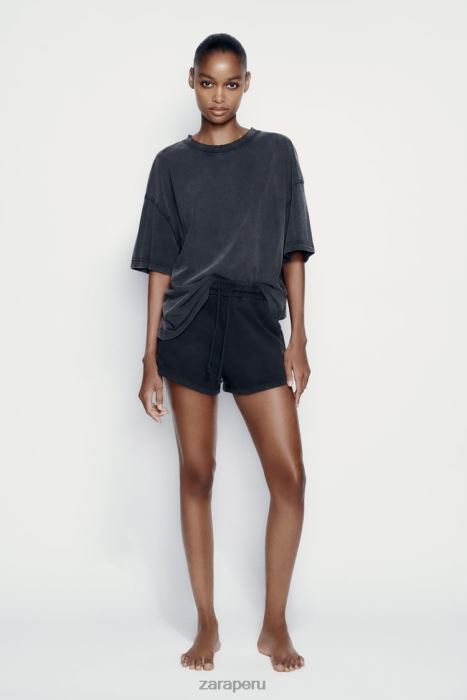 Zara mujer shorts de felpa con efecto lavado BDP8J553 ropa negro