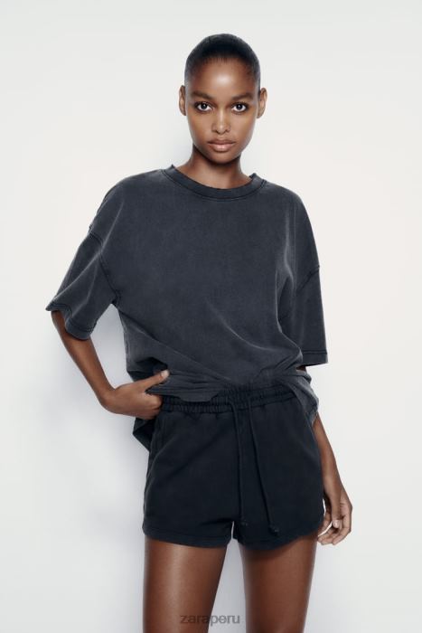 Zara mujer shorts de felpa con efecto lavado BDP8J553 ropa negro