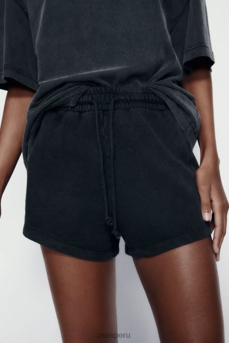 Zara mujer shorts de felpa con efecto lavado BDP8J553 ropa negro