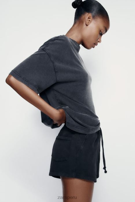 Zara mujer shorts de felpa con efecto lavado BDP8J553 ropa negro