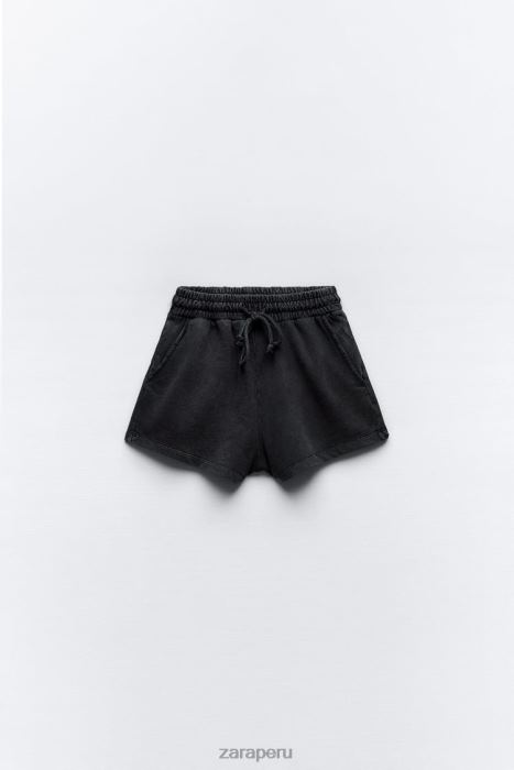 Zara mujer shorts de felpa con efecto lavado BDP8J553 ropa negro