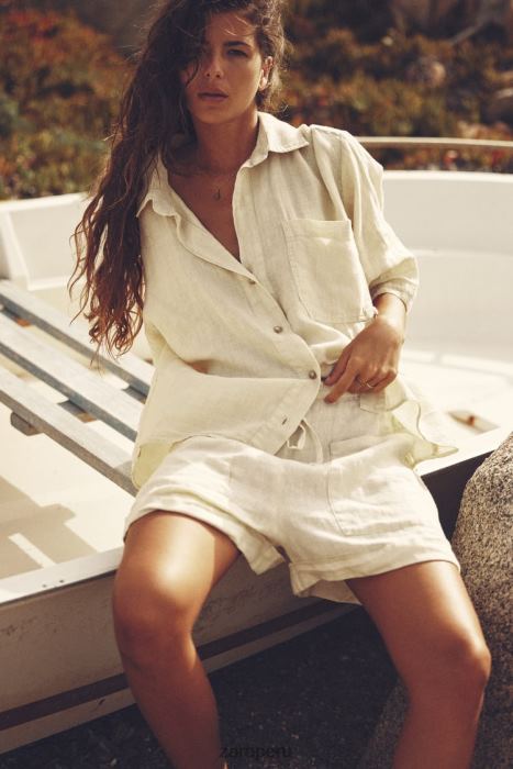 Zara mujer shorts de lino con bolsillos BDP8J583 ropa amarillo pastel