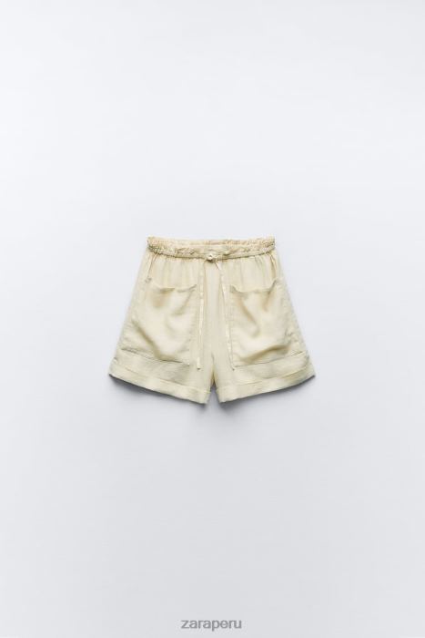 Zara mujer shorts de lino con bolsillos BDP8J583 ropa amarillo pastel
