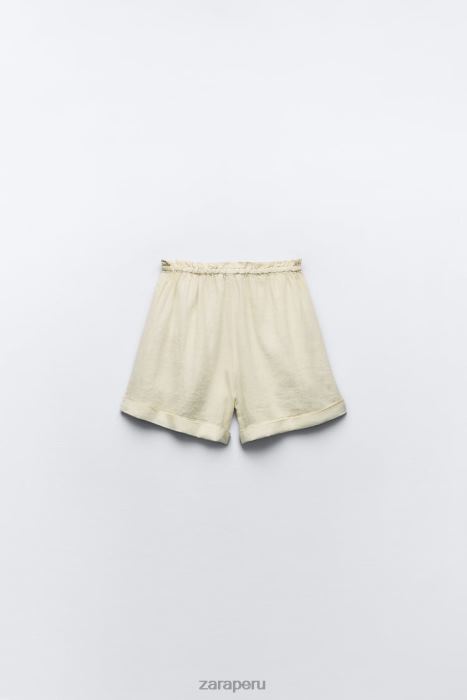 Zara mujer shorts de lino con bolsillos BDP8J583 ropa amarillo pastel