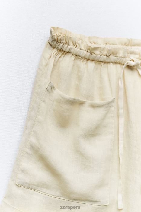 Zara mujer shorts de lino con bolsillos BDP8J583 ropa amarillo pastel