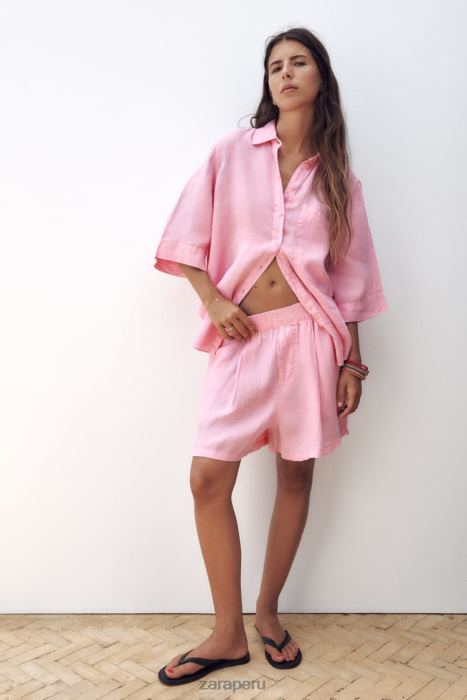 Zara mujer shorts de lino con trabillas BDP8J607 ropa chicle