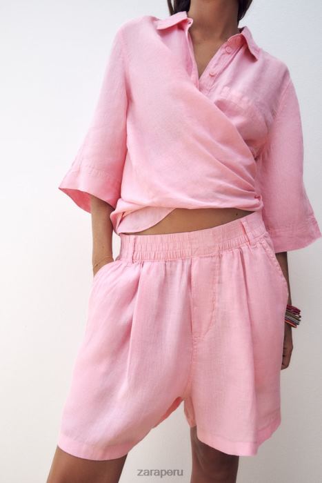 Zara mujer shorts de lino con trabillas BDP8J607 ropa chicle