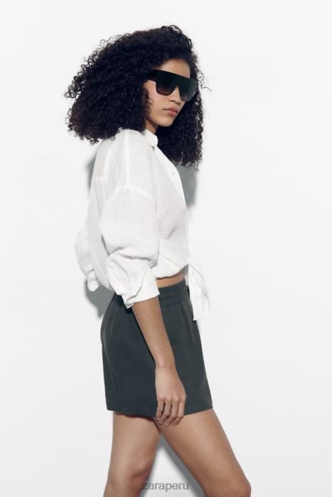 Zara mujer shorts de mezcla de lino con cinturilla elástica BDP8J577 ropa gris antracita