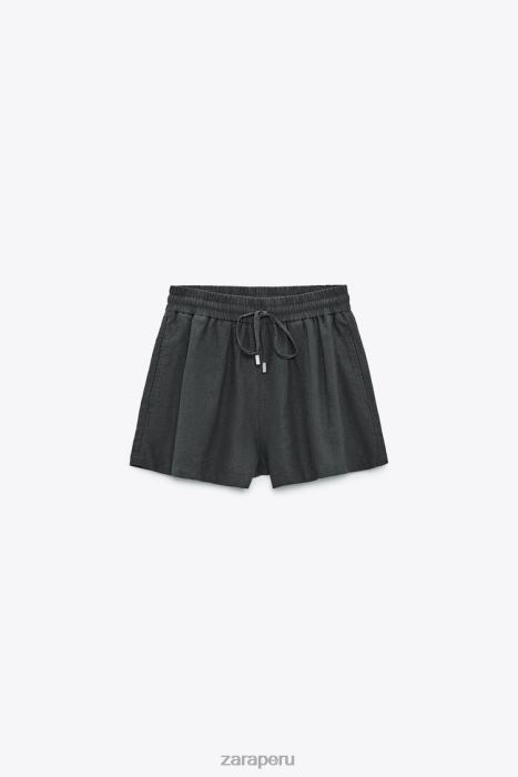 Zara mujer shorts de mezcla de lino con cinturilla elástica BDP8J577 ropa gris antracita