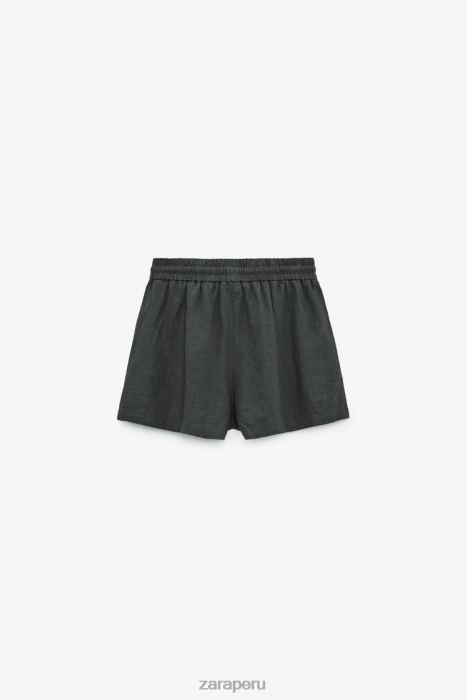 Zara mujer shorts de mezcla de lino con cinturilla elástica BDP8J577 ropa gris antracita