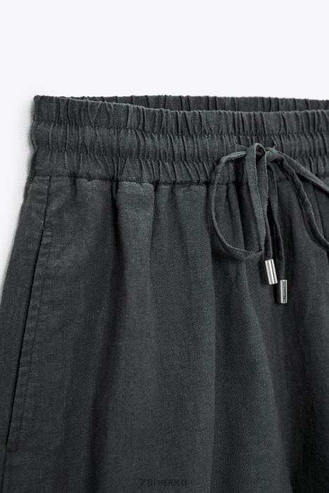Zara mujer shorts de mezcla de lino con cinturilla elástica BDP8J577 ropa gris antracita