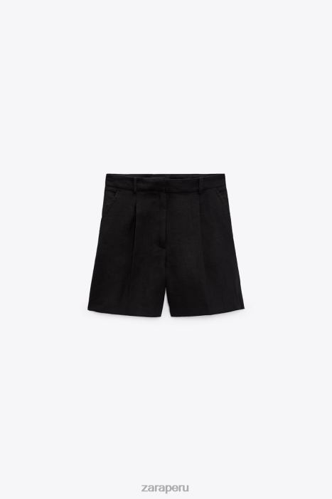 Zara mujer shorts de mezcla de lino de talle alto BDP8J559 ropa negro