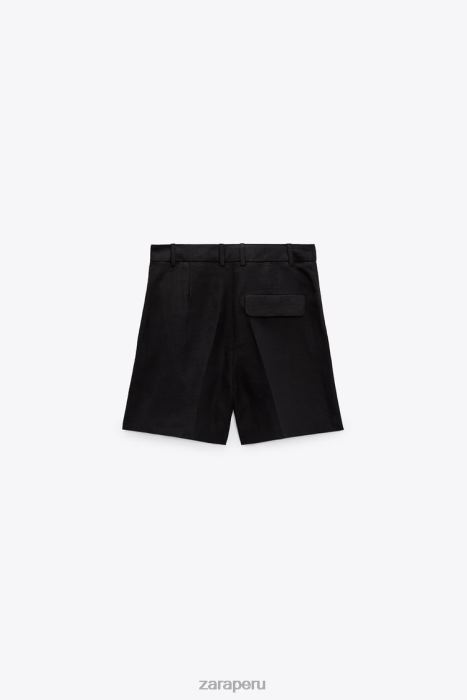 Zara mujer shorts de mezcla de lino de talle alto BDP8J559 ropa negro
