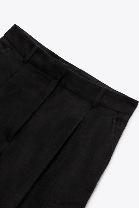Zara mujer shorts de mezcla de lino de talle alto BDP8J559 ropa negro
