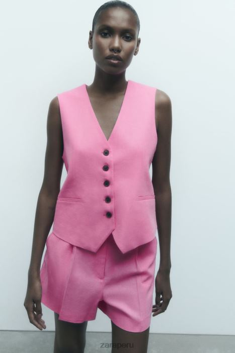 Zara mujer shorts de mezcla de lino de talle alto BDP8J571 ropa rosa