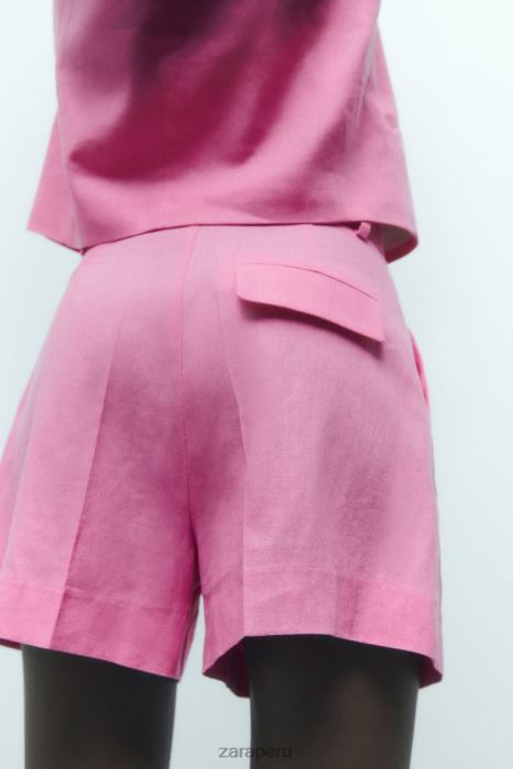 Zara mujer shorts de mezcla de lino de talle alto BDP8J571 ropa rosa