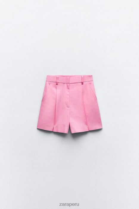 Zara mujer shorts de mezcla de lino de talle alto BDP8J571 ropa rosa