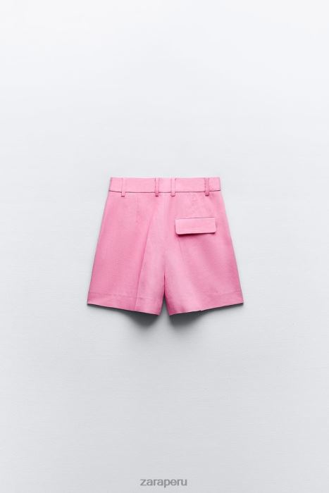 Zara mujer shorts de mezcla de lino de talle alto BDP8J571 ropa rosa