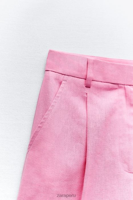 Zara mujer shorts de mezcla de lino de talle alto BDP8J571 ropa rosa