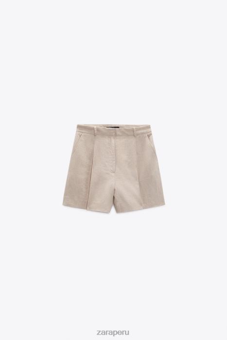 Zara mujer shorts de mezcla de lino de talle alto BDP8J574 ropa beige claro
