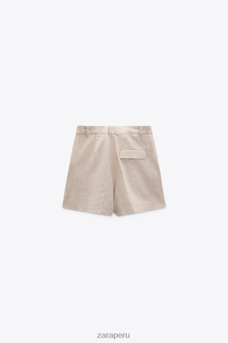 Zara mujer shorts de mezcla de lino de talle alto BDP8J574 ropa beige claro
