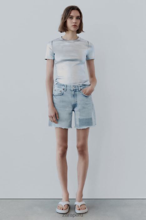Zara mujer shorts de mezclilla con parches y tiro medio BDP8J587 ropa azul