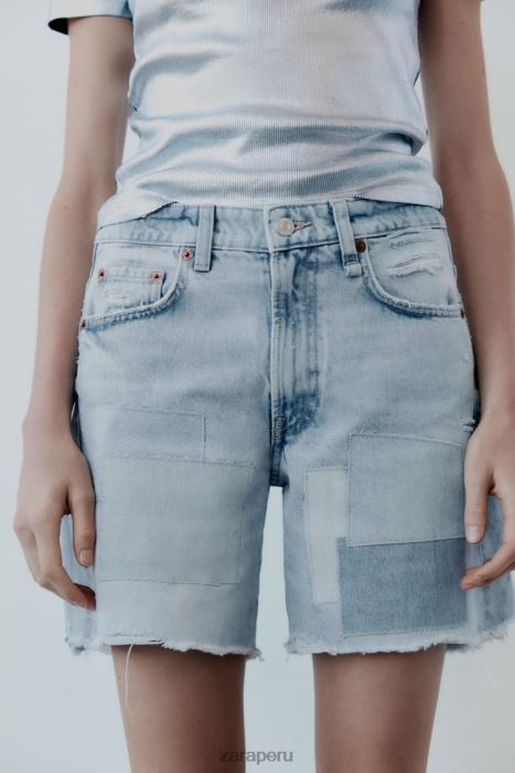 Zara mujer shorts de mezclilla con parches y tiro medio BDP8J587 ropa azul