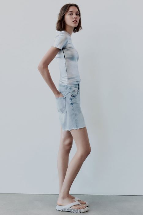 Zara mujer shorts de mezclilla con parches y tiro medio BDP8J587 ropa azul