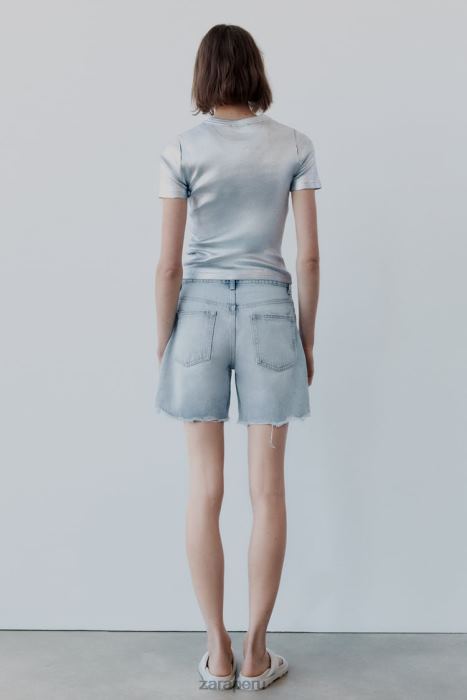 Zara mujer shorts de mezclilla con parches y tiro medio BDP8J587 ropa azul