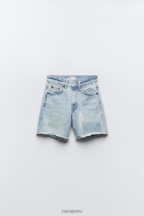 Zara mujer shorts de mezclilla con parches y tiro medio BDP8J587 ropa azul