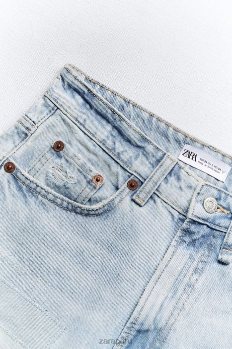 Zara mujer shorts de mezclilla con parches y tiro medio BDP8J587 ropa azul